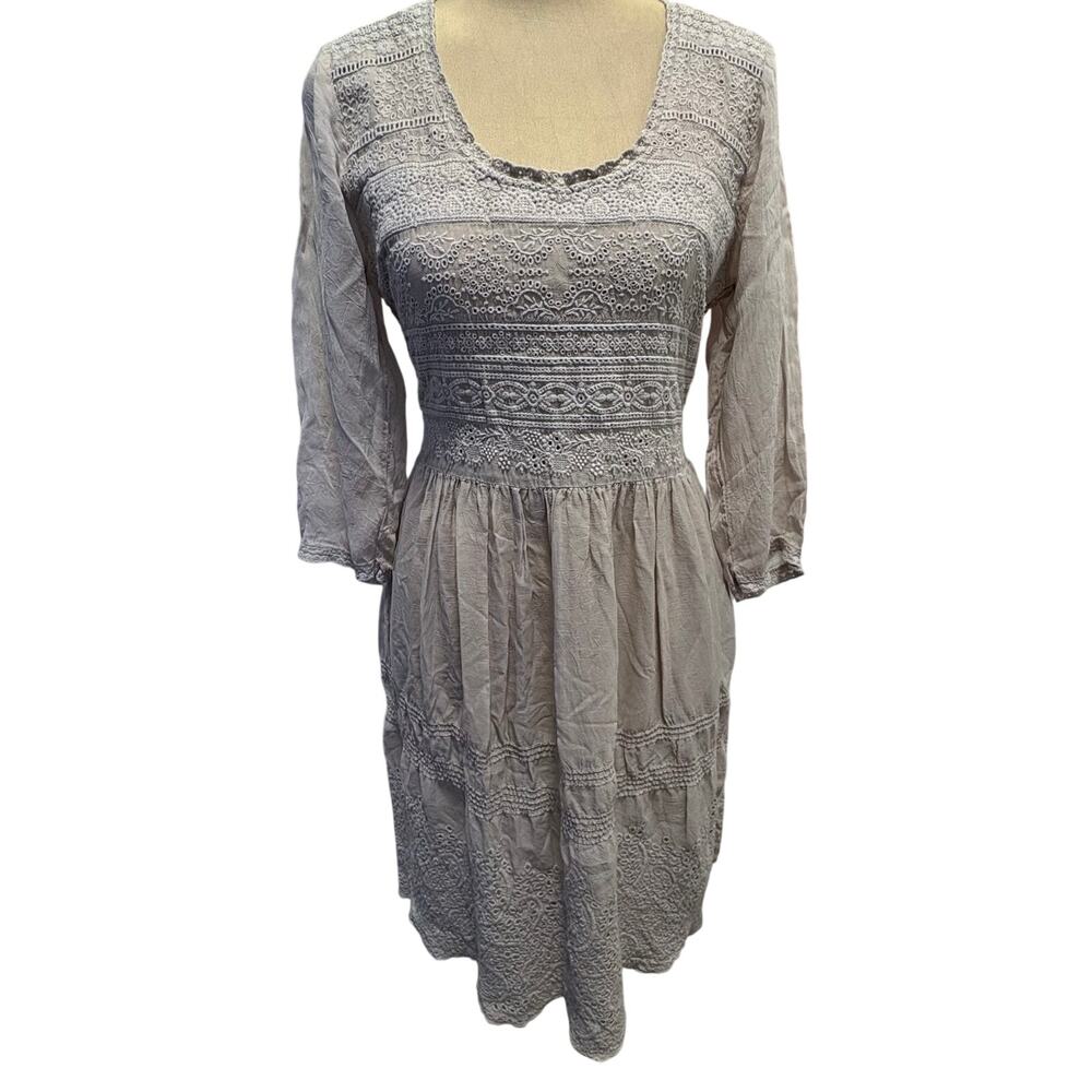 Johnny Was Embroidered Eyelet Lace Dress Pale Grey Cottage S